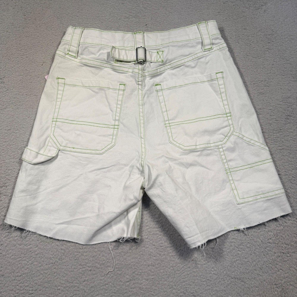 Wild Fable Canvas Workwear Shorts Womens 0 White Neon Green Contrast Stitch NWT - Picture 2 of 7